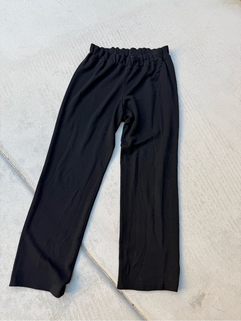 Eileen Fisher Black Pull-On Wide Leg Pants XL | Made in USA | Italian Fabric